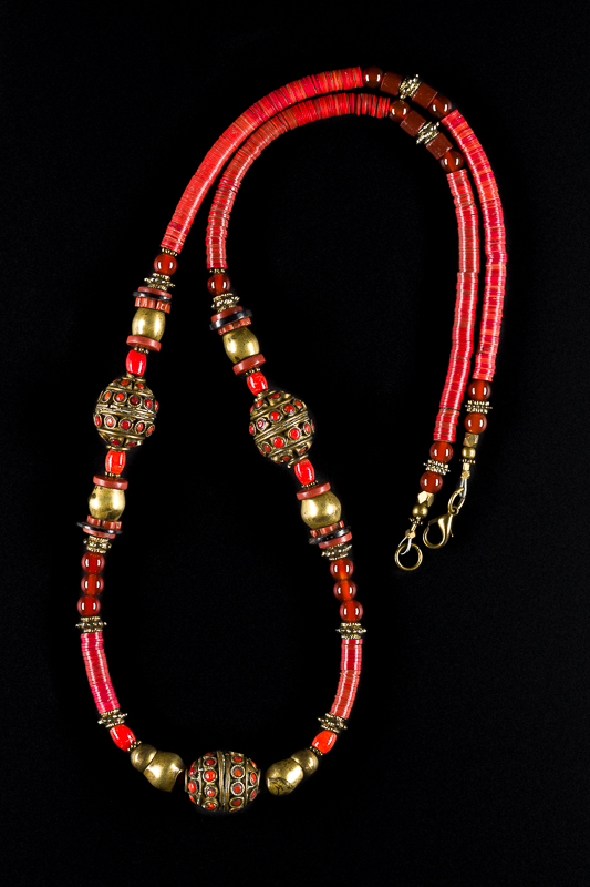 Red & Gold Baubles Beaded Necklace